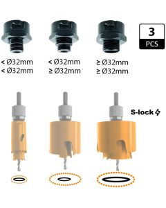 CMT - Set van 3 adapters voor het vergroten van gaten - GRN - 3 stuks - voor alle GRN gatzagen - Geschikt voor Ø16-270mm